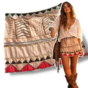 Sanctuary Sequin Mini Skirt Size Large Geometric Southwestern Boho Western Tan